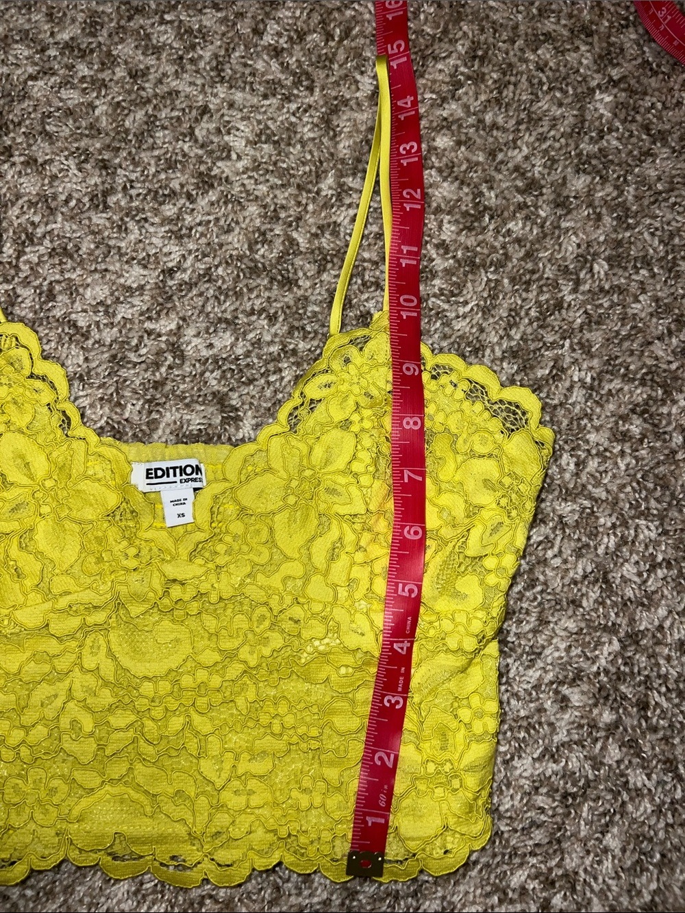 Edition by Express Neon Lace Yellow Lace Crop Top Sz XS - Picture 6 of 12